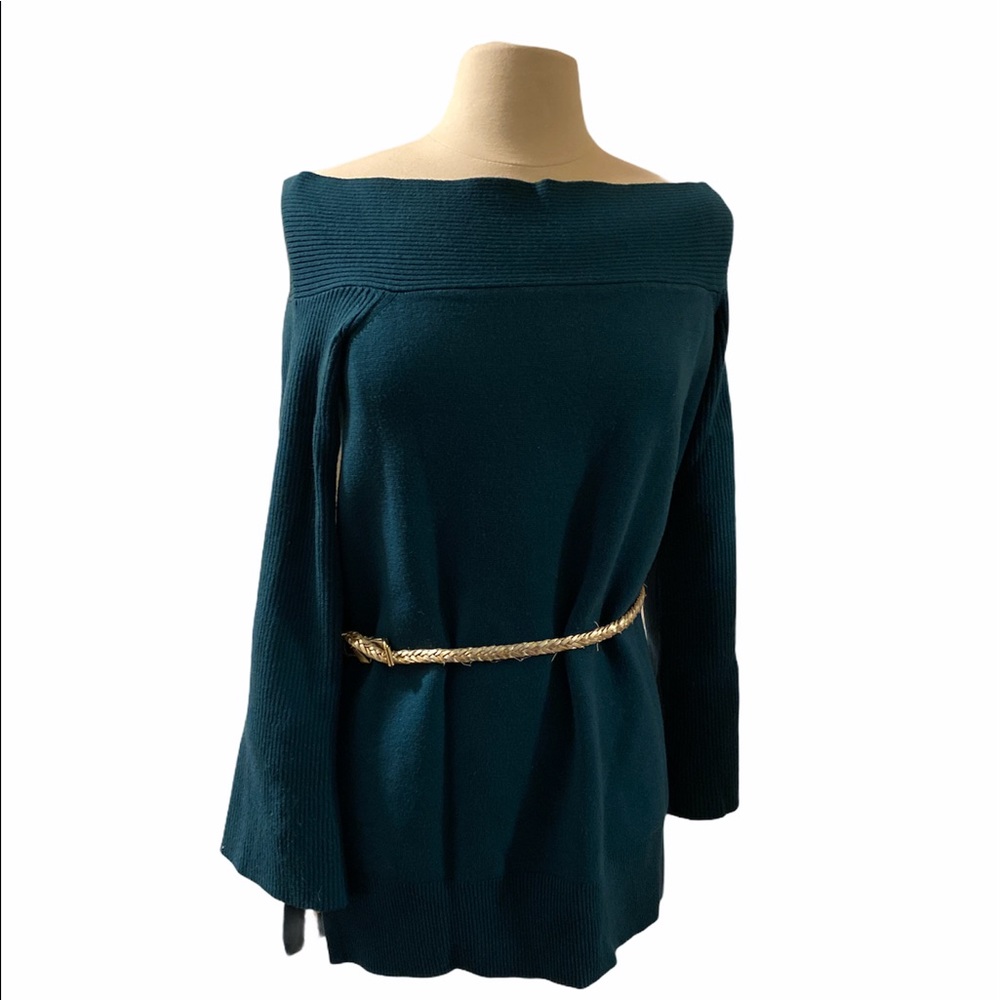 Anthropology Off Shoulder Tunic Sweater Teal L